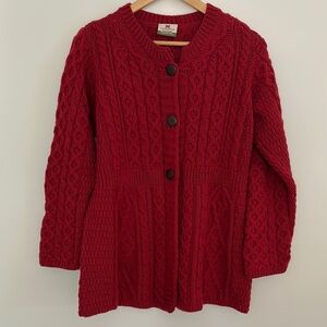 Red Cable Knit Wool Cardigan